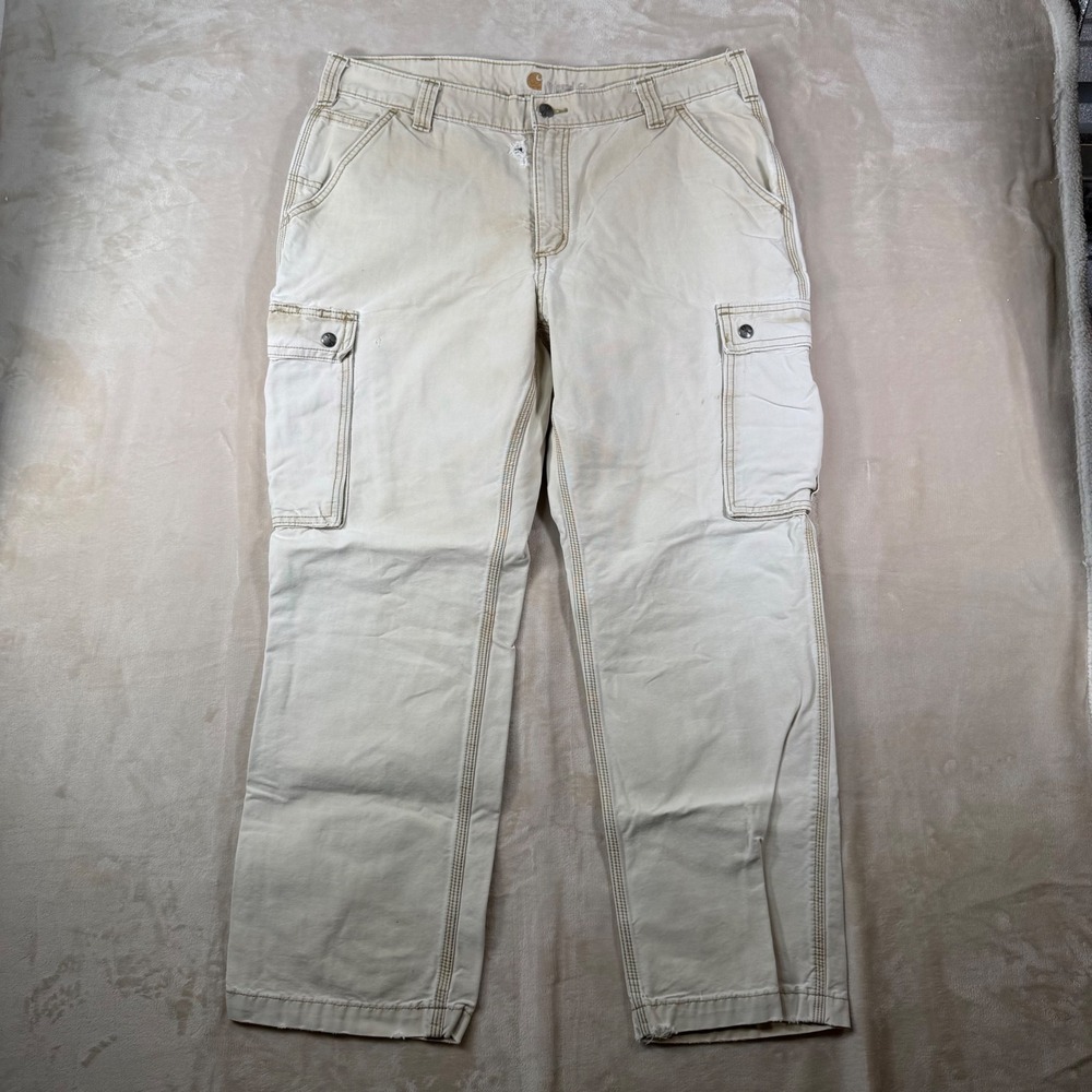 Carhartt Cargo Pants Mens‎ 38x30 Tan Relaxed Fit Cotton Canvas Workwear Rugged